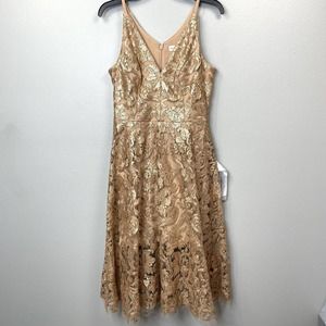 Dress The Population Blair Dress Women Medium Gold Sequin V-Neck Formal Cocktail